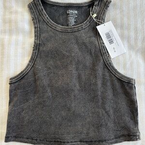 Women's Charcoal Ribbed Crop Tank Top